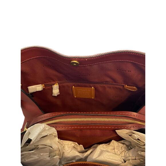 Coach Jacquard Dalton 31 Shoulder Bag Handbag Purse Coach Badge Brass/Wine Multi - Picture 7 of 13